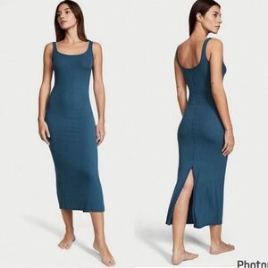 Victorias Secret Ribbed Modal Long Slip Dress or Nightgown Midnight See Sz XL